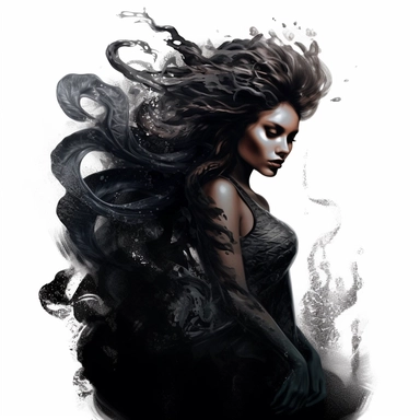 clipart furious mermaid, dark metallic tones