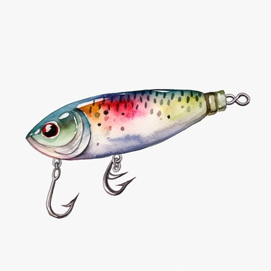 Watercolor fishing lure clipart, white isolated background, space out, hd