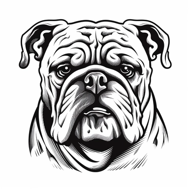 bulldog clipart no background, white, black, svg, sketchbook,free lines, on paper