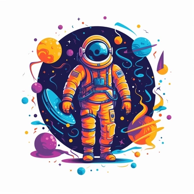 astronaut, Clipart Design, white background, vector illustration, flat vector, rounded forms, vibrant colors, colorful, Figma, dribbble, Adobe Illustrator