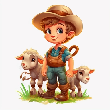 hd clipart, farmer, child farm animal theme, cartoon style, white background, fully detailed,