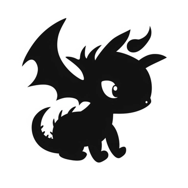 silhouette decal simple, black and white, cutout clipart, cute baby ocean dragon,