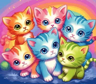 Cute Baby Kittens cartoon clipart, Colorful Cats, lisa frank style, colorful background