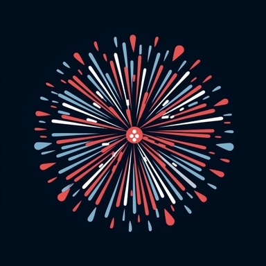 red white and blue colored fireworks svg clipart simple line work vector, no shading, black background