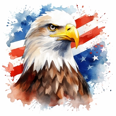 make a fourth of july clipart of a beautiful bald eagle, watercolor style, white background