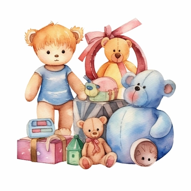cute baby toys watercolor girl and boy clipart