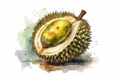 watercolor durian clipart, hd, in white background, spaced out