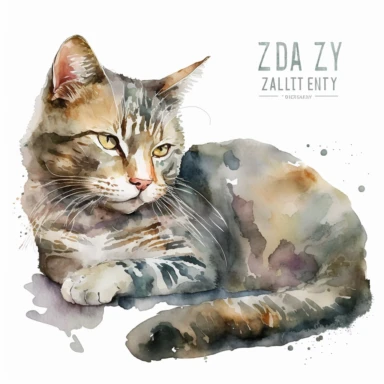 lazy cat clipart, watercolor single design, white background v5