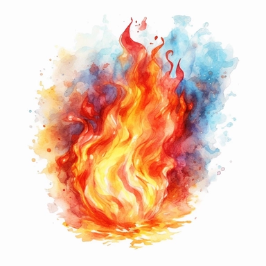 watercolor fire Incantations, flame around, detailed, hd, clipart