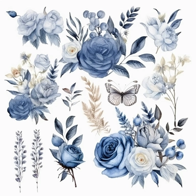 Dusty Blue Floral Clipart - Watercolor Floral Clipart - Roses - Floral Clipart - Dusty Blue - Blue - Premade Clipart - Wedding Clipart