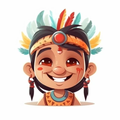 fantasy happy cute indian face, cartoon, clipart, mascot, isolated on white background