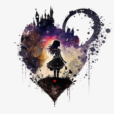 dark academia, heart, fairytale, folk art, Leon bakst, watercolor, white background, clipart, cute, illustration, comic, glitter, magic