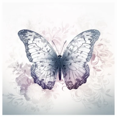 clipart, a butterfly on top of a floral patterned background, solid white background, white edge, minimalist background, in the style of ethereal illustrations, mende art, kimoicore, romantic emotivity, rich and immersive, soft color, wedding theme, expensive, double tone effect, white and gold, light gold and silver, wedding theme