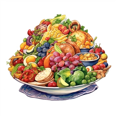 watercolor free watercolor salad print for your phone, computer or tablet, in the style of heather theurer, milton glaser, thomas kinkade, realistic painted still lifes, gigantic scale, emotionally complex, eastern and western fusion Clipart desert cartoon t-shirt graphic, vector, contour, isolated on a white background