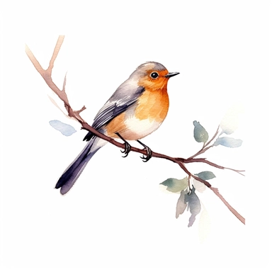 a minimal watercolor clipart of a little bird on a branch, white background