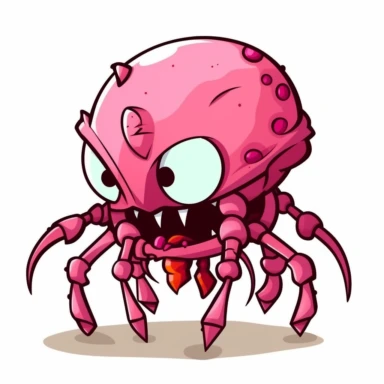 2d pink bubblegum ant zombie monster mutant on white background drawing in microsoft paint , no shadow, flat picture, clipart