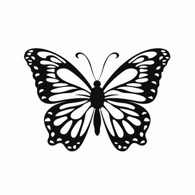 vector illustration, butterfly silhouette, svg, clipart, black outline, black and white, all white background, minimal