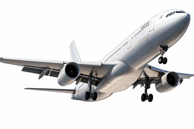 High-resolution, photorealistic clip art of a [airplane], isolated on a clean [white] background, this image features no border, frame, text, or typography, ensuring a clean and clear visual, the expert lighting and texture details showcase object simplicity