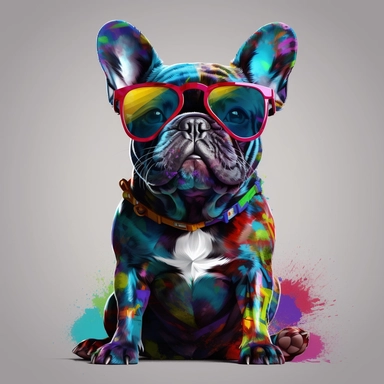 french bulldog, transparent backround,clipart,4k hd,full body,different positions,clothes,sunglasses, really really colorful
