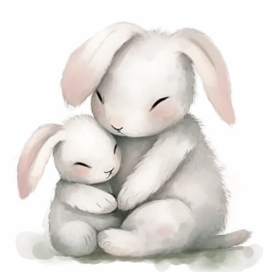Cute white bunny hug each other clipart,smile expression,standing pose gracefully, front side view, in the style of watercolor cartoon clipart, beatrix potter style,pixar style, high resolution, composition free space, pastel color scheme, soft and tender, watercolour clipart, watercolor illlustration for kids and children,isolated white background, clipart most popular on etsy, book illustration, featured on dribble,print on demand image, PNG tranparent background,detailed painting,composition 