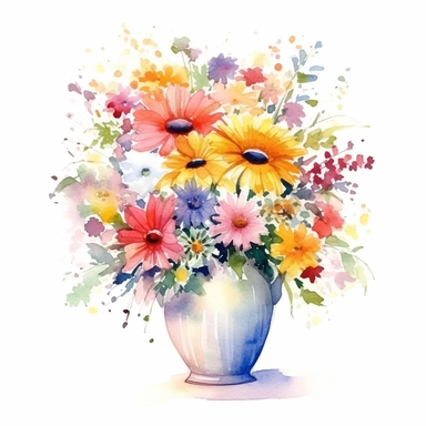 vase of flowers clipart white background vibrant watercolour