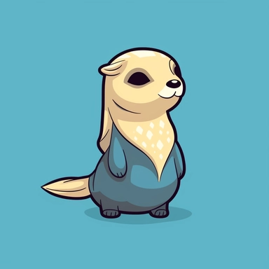 Create a clipart of a smooth and sleek selkie, a mythical creature that is half seal and half human, in a cartoon style. The selkie should have shiny and smooth fur and a humanoid face with a slight grin. Place the selkie on a plain contrasting background to make it stand out. Use bold outlines and vibrant colors to give it a playful and fun vibe, making it perfect for use in various clipart applications.