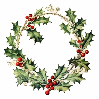 holly and berries and christmas ornaments, white background, clipart, page border style, watercolor, vintage--q2