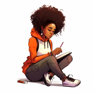 black girl clipart sitting on the floor writing in her journal