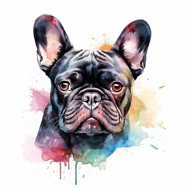 french bulldog in the style of head alone detailed, cartoon style, 2d watercolor clipart vector, creative and imaginative, hd, white background