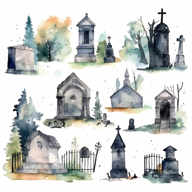 gloomy watercolor cemetery things clipart