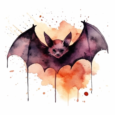 Halloween bat, watercolor clip art, minimalist, grunge colors, isolated white background, 8k