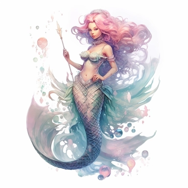 full body mermaid, clipart, intense white and deep pastel colors, dnd, watercolor, no background, isolated on a white background, self contained, well defined edges, by amy sol and magali villeneuve and susan bourdet and ross tran, spaced out, glowy, intricate, 8k