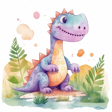 dinosaur cute illustration naive watercolour clean lines clipart
