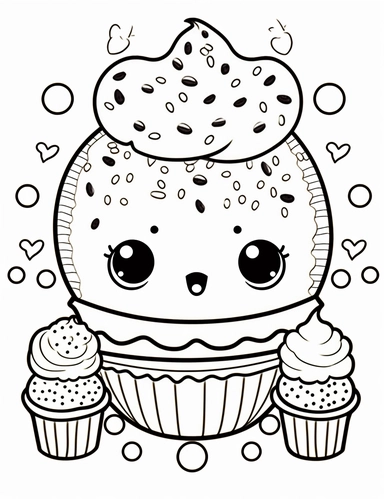 Let your creativity flow with a kawaii cookie character, complete with a friendly face and chocolate chip decorations. Make it as sweet as can be! For Simple Coloring page,Big eyes,line art, thick lines, black and white,clipart, illustration, on white background,Detailed,Details