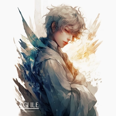 a hadsome relistic angle man, alchemy of the soul, Takehisa Yumeji's art style, soft, glowing watercolour clipart, isolated clipart, white background