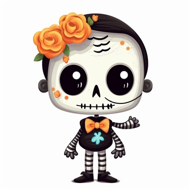 one Cute Halloween Skeleton Clipart, white background,