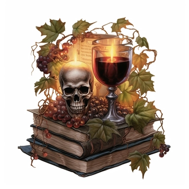 gothic clipart, skulls, books and ivy. goblets, candles