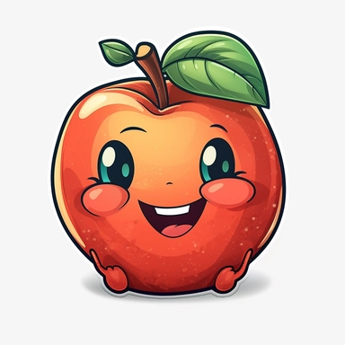 cute Apple, happy and smiling, bold line, clipart, sticker, white background, no shadow, 8k detail