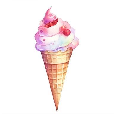 ice cream cone, pastel colors, light watercolor, few details, dreamy, Studio Ghibli, clipart, white background