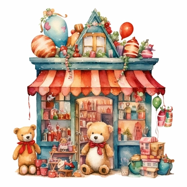 Cute Christmas toy workshop watercolor clipart