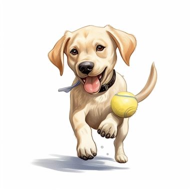 Labrador Retriever, Playing Fetch, cartoon, Clipart, white background, no text, no caption