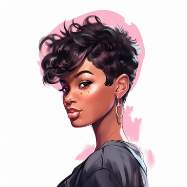 Black Woman Clipart, Pixie haircut girl PNG, Black Girl, Short Pixie hairstyle Black Woman, African American Girl Hand Drawn Art Style PNG, Printable Art Character Illustration Art Drawing