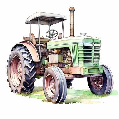 Farm Tractor , style by Lucy Fleming, watercolor, smooth gradients, black contour outline, ultra detailed, clipart elements, delicate pastel colors, solid white background, super clear, high quality