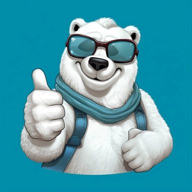 a polar bear giving a thumbs up, and wearing inuit snow goggles, Clipart style cartoon