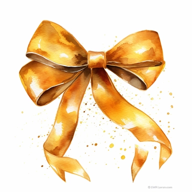 Watercolor gold ribbon, Clipart hd, isolated on white background