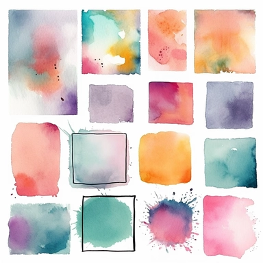 nine abstract watercolor background vector clipart, in different light pastel colors, rectangle frame, hazy romanticism, free brushwork