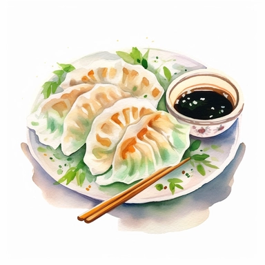 watercolor Dumplings with fine dining decoration clipart