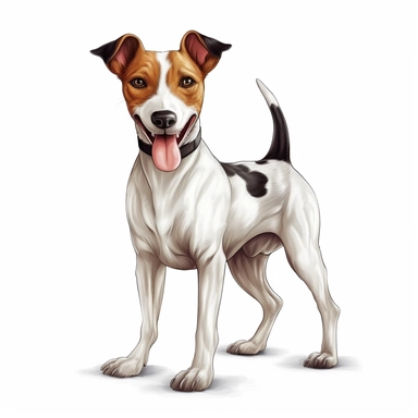 Cute Happy face Beautiful Smooth Fox Terrier Dog Is Standing Full body Vector Sublimation Clipart,hyper realistic, intricate detail, illustration style,high solution,on the white background