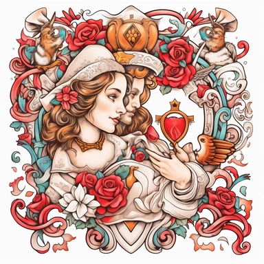 SAINT VALENTINE'S DAY clipart , original hand drawing, style of the artwork, mood of the aartwork, white background, 8K quality, ultra detailed , clipart, white background, High Quality, ultra detailed