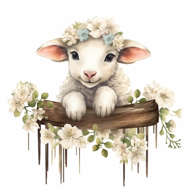 Gentle baby lamb with fluffy wool, wearing a flower crown, or jumping over fences clipart